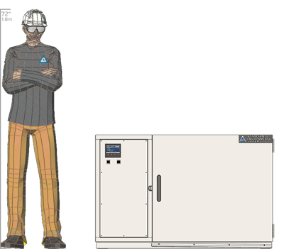 Illustration of man next to SD-508-SAFE for scale