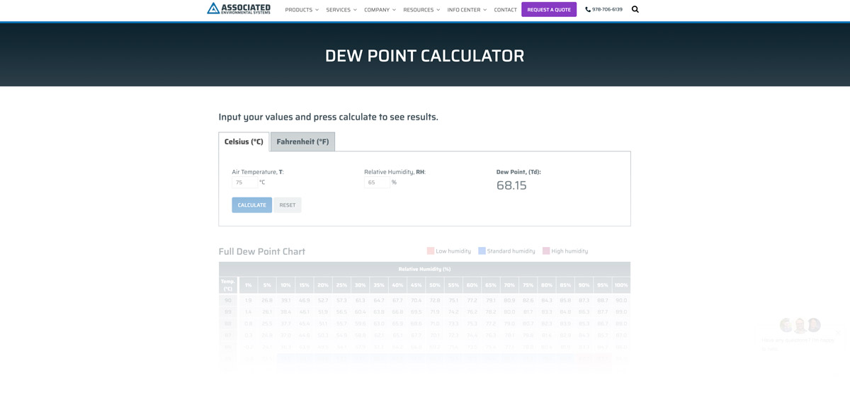 AES dew point caculator preview