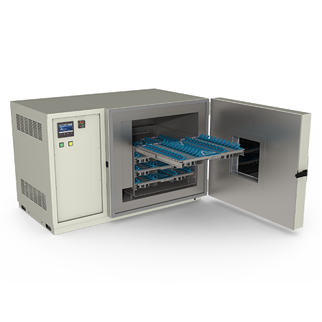 AES Render of a test chamber with the door open and a shelf pulled out.