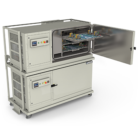 AES Battery Test Chamber Double Stacked with Door open and ATP solution inside