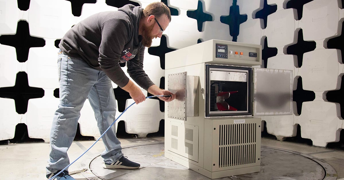 Radio frequency blocking environmental test chamber attenuation testing