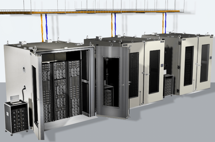 Walk-in test chamber testing server racks