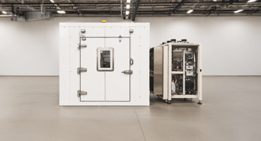 walk in room with cascade roll up module